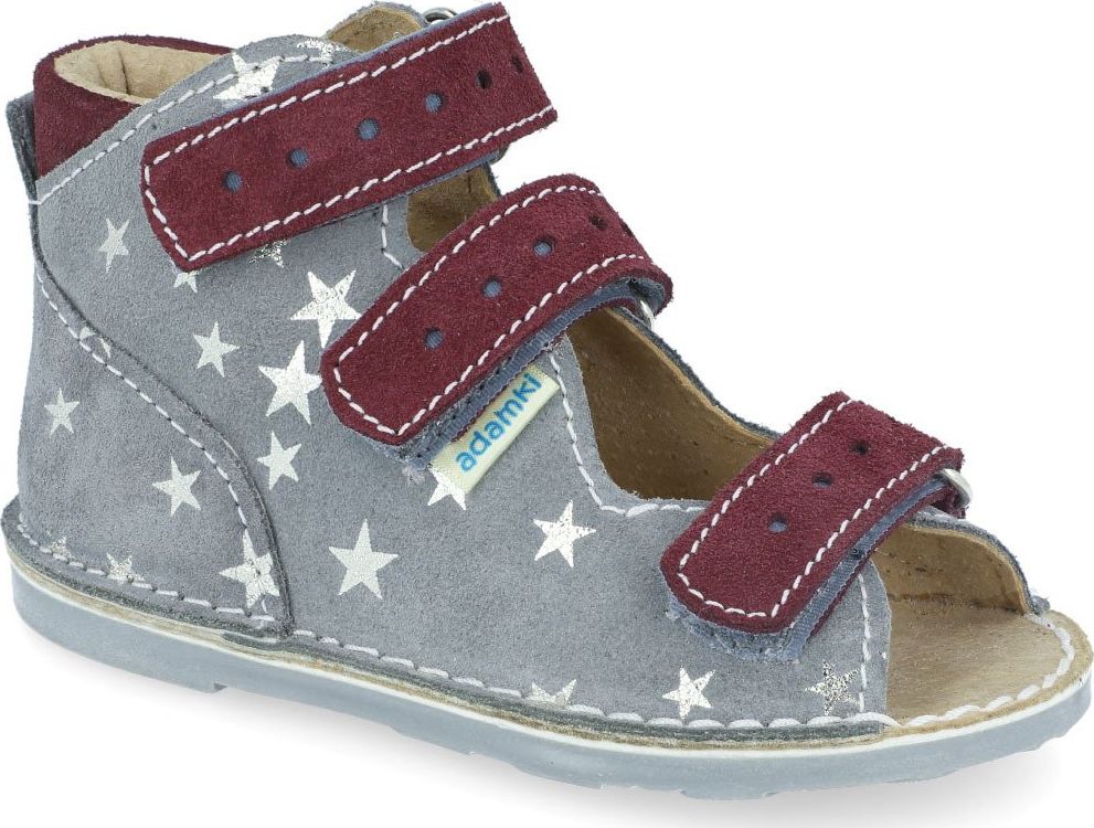 Adamki Sandałki dziewczęce Adamki 012NM profilaktyczne popiel gwiazdki bordo 22