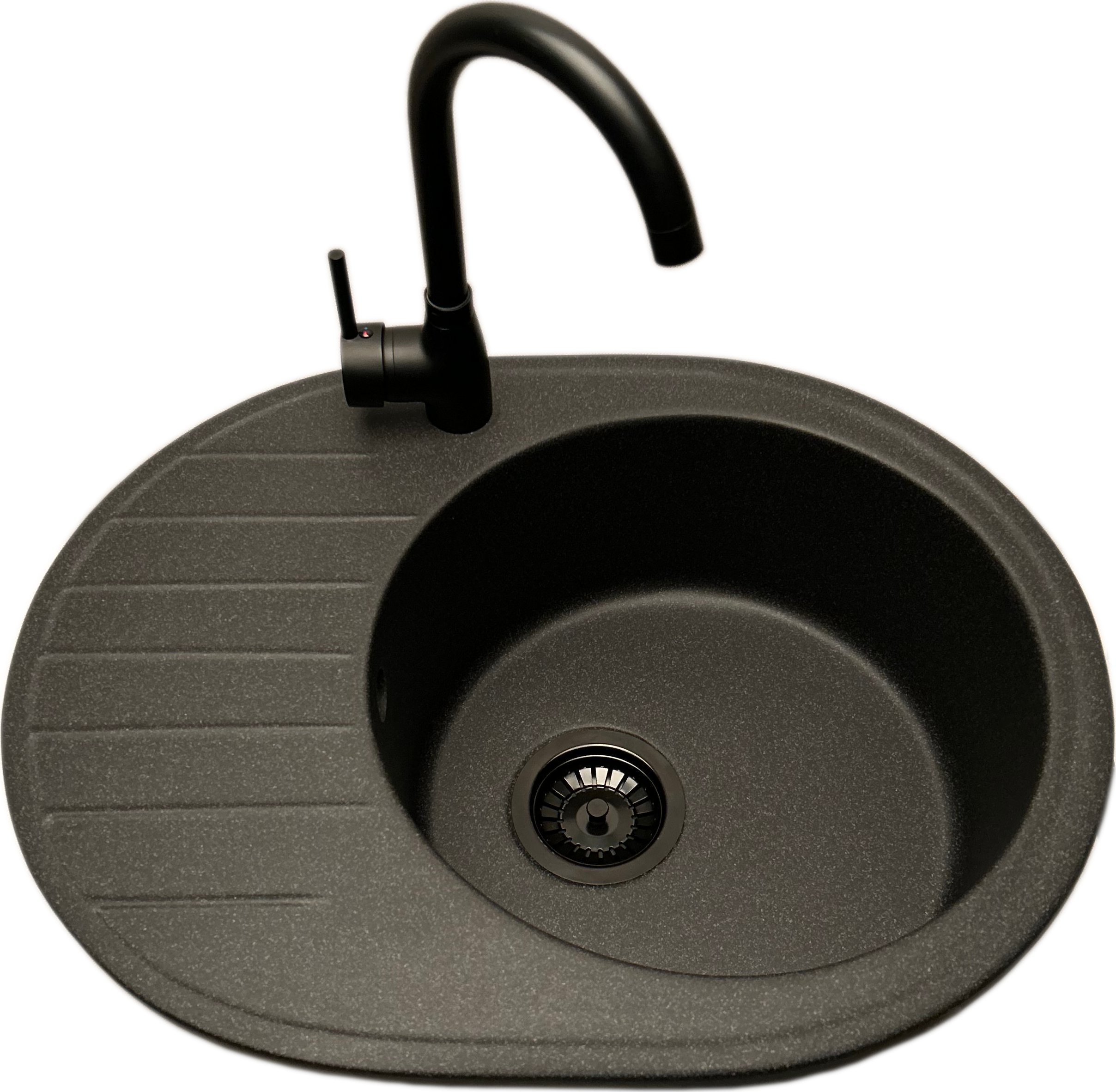 Zlewozmywak PREHNIT Zlewozmywak jednokomorowy z ociekaczem VISTA grafit z lewym ociekaczem + bateria LUNA czarna