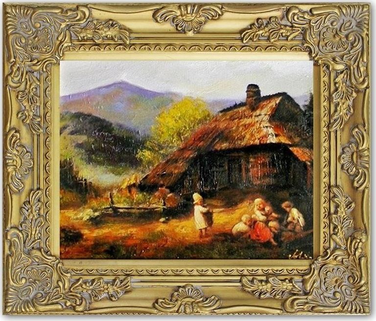 GO-BI Obraz Pejzaz tradycyjny ręcznie malowany 27x32cm uniwersalny