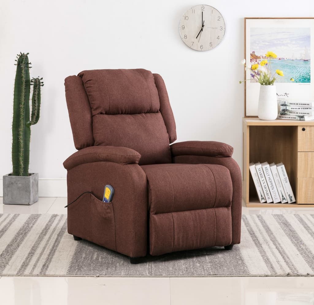 vidaXL Rozkładany fotel masujący, brązowy, tkanina