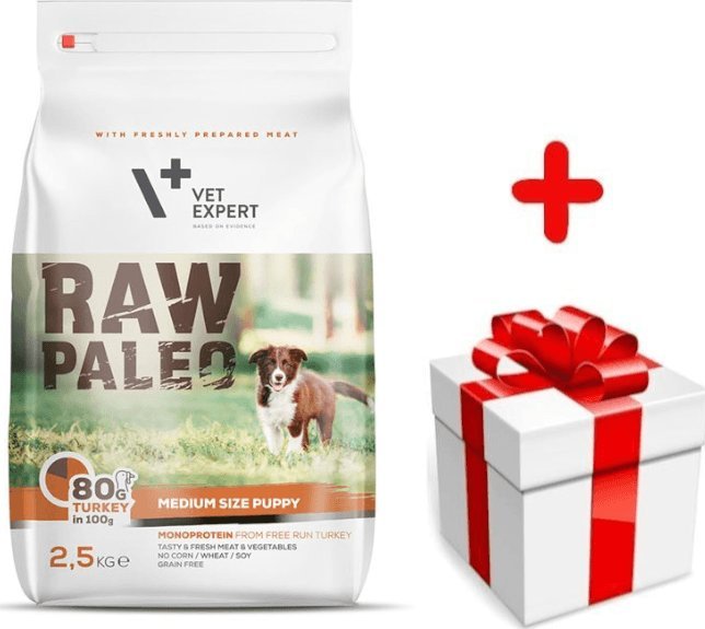 Raw Paleo Vetexpert RAW PALEO TURKEY PUPPY MEDIUM 2,5KG + niespodzianka dla psa GRATIS!