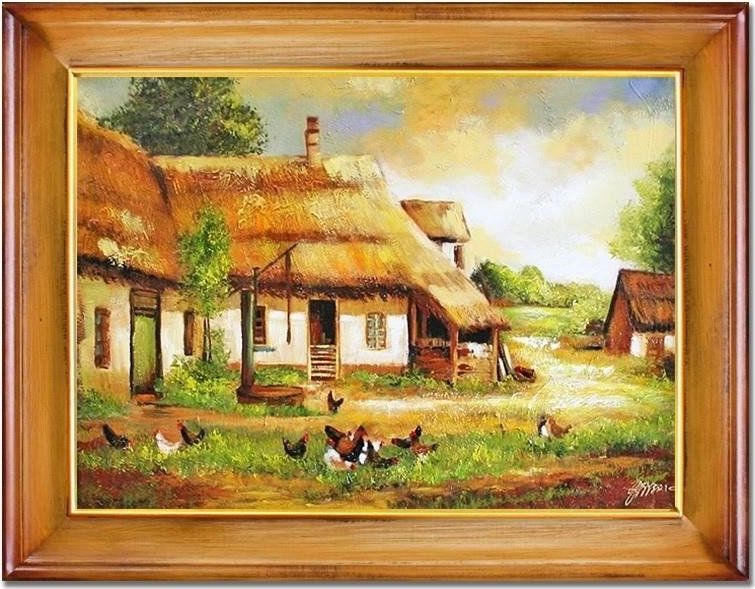 GO-BI Obraz "Dworki, mlyny, chaty," ręcznie malowany 63x84cm