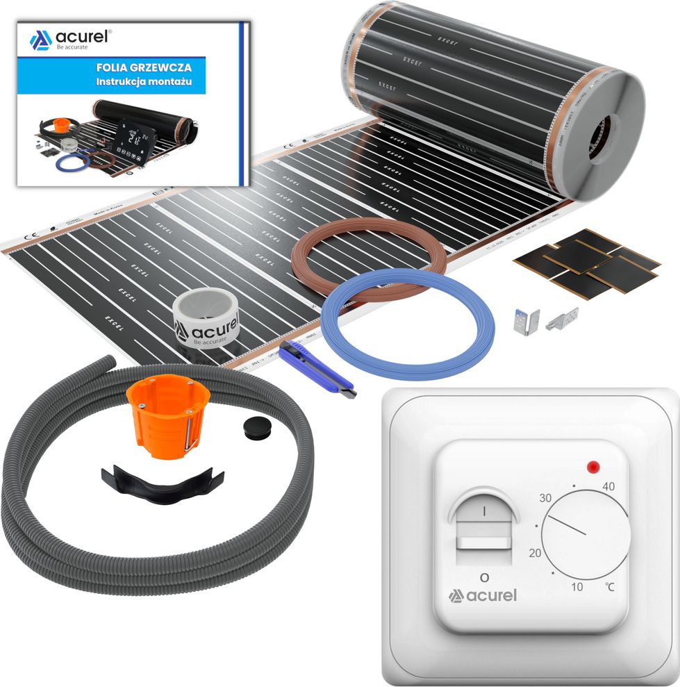 Acurel Termostat do ogrzewania elektrycznego + folia grzewcza 12m2 + akcesoria montażowe