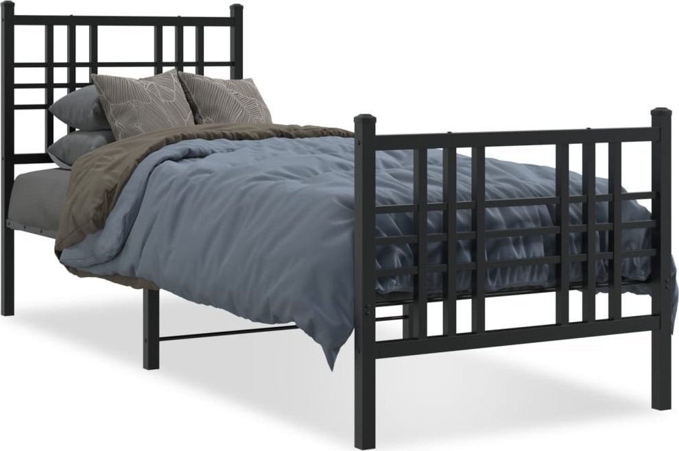 Metalowa Rama Łóżka Z Wezgłowiem I Zanóżkiem, Czarna, 80X200 Cm
