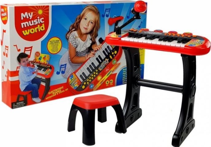 LeanToys Keyboard ze Statywem Krzesełko Mikrofon Dźwięk Światła Czerwony