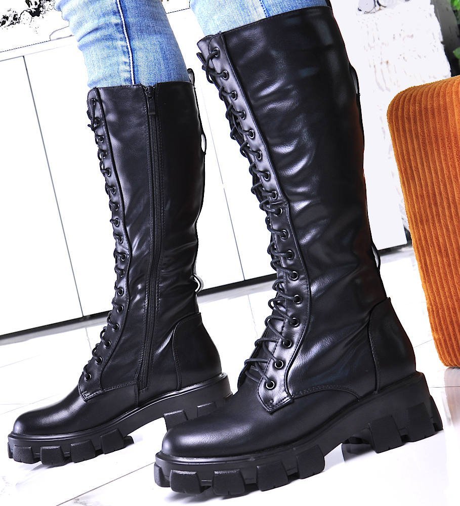 Pantofelek24 Wysokie wiązane glany damskie Czarne /E5-1 12550 T598/ 36