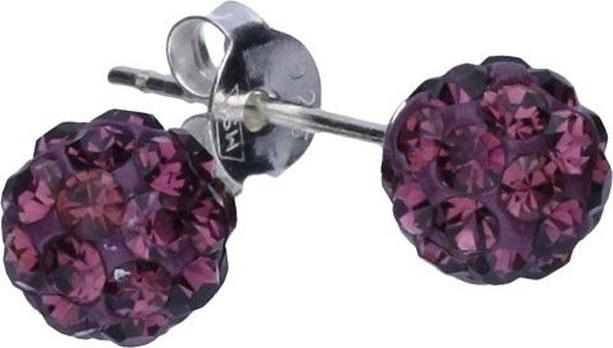 Lovrin Srebrne kolczyki 925 kulki z fioletowymi kryształkami 0,58g