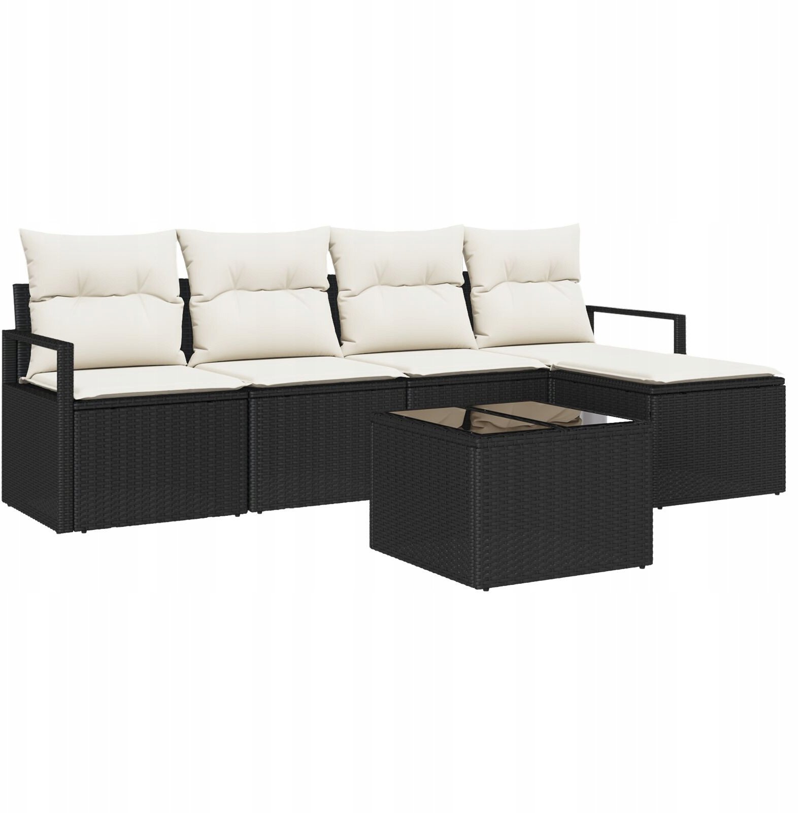 5-częściowy zestaw sof ogrodowych vidaXL z poduszkami Brown Poly Rattan, Sofa ogrodowa vidaXL 2-osobowa z miejscem na przechowanie i poduszkami Black