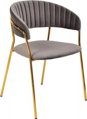 King Home Krzesło MARGO jasny szary - welur, podstawa złota