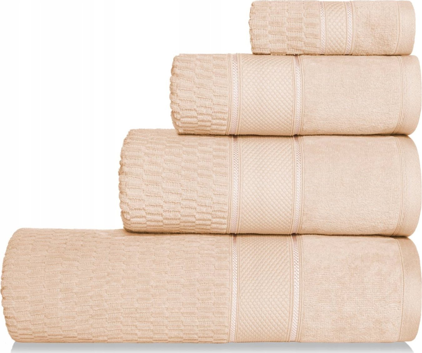 Spod Igły i Nitki BEŻOWY RĘCZNIK WELUROWY 70x140 BAWEŁNA PERU