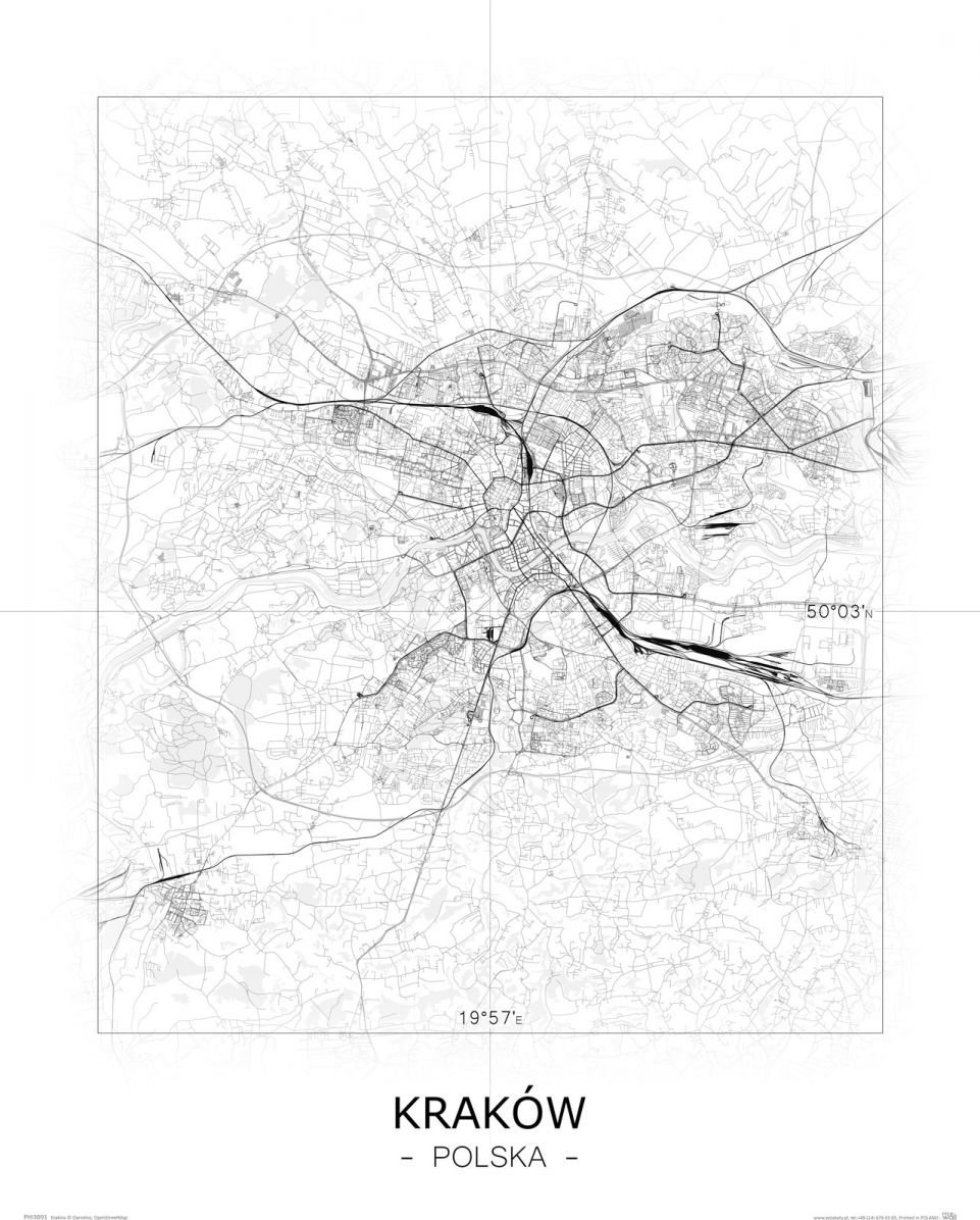 Kraków - Czarno-biała mapa 61x91,5 cm