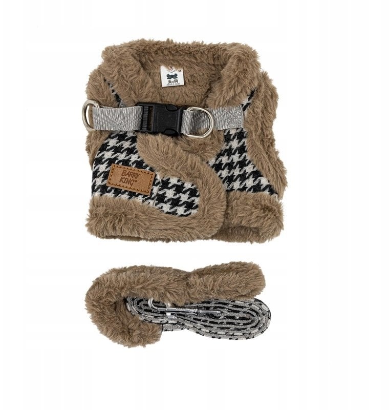 Zestaw, szelki+smycz, dla psa, brązowy, poliester/bawełna, rozmiar L, ocieplane