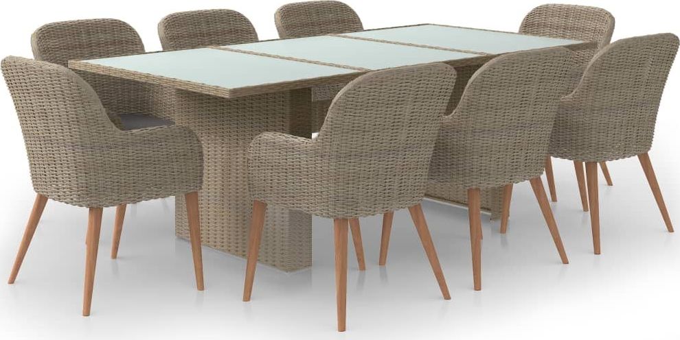 vidaXL 9-częściowy zestaw mebli ogrodowych, polirattan, brązowy