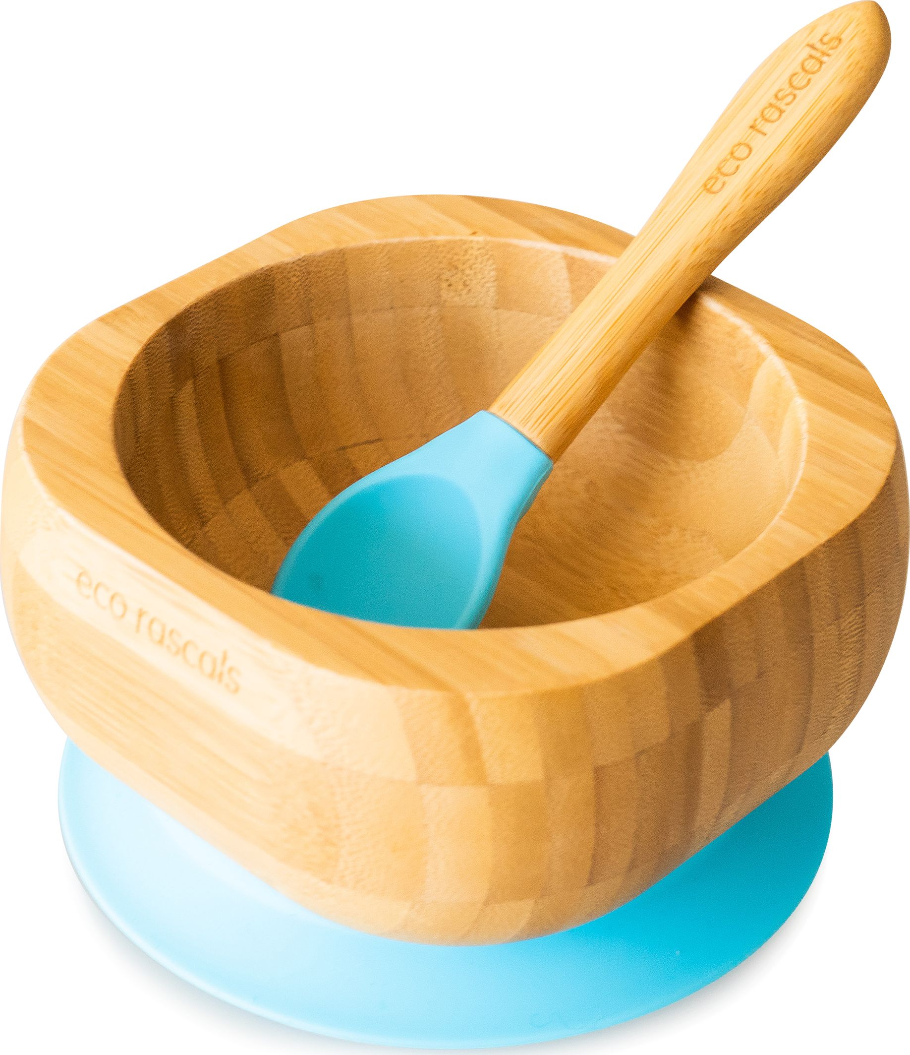 ECO RASCALS ECORASCALS Miseczka Bambusowa głęboka niebieska zprzyssawką i łyżeczką