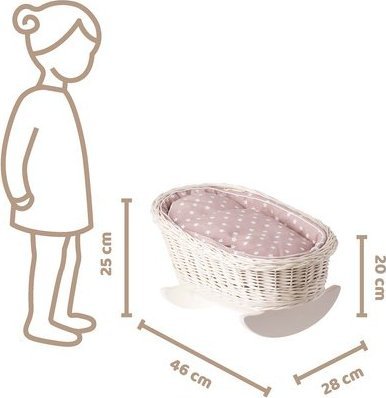 WickerPL BUJANE ŁÓŻECZKO KOŁYSKA Z WIKLINY DLA LALEK Z POŚCIELĄ 46X28 H 20/25 CM