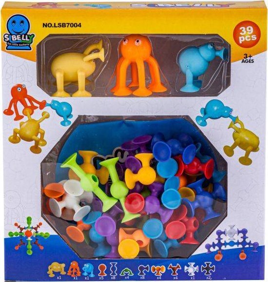 Klocki Konstrukcyjne, Kolorowe Przyssawki, Wesołe Buźki 39 Sztuk