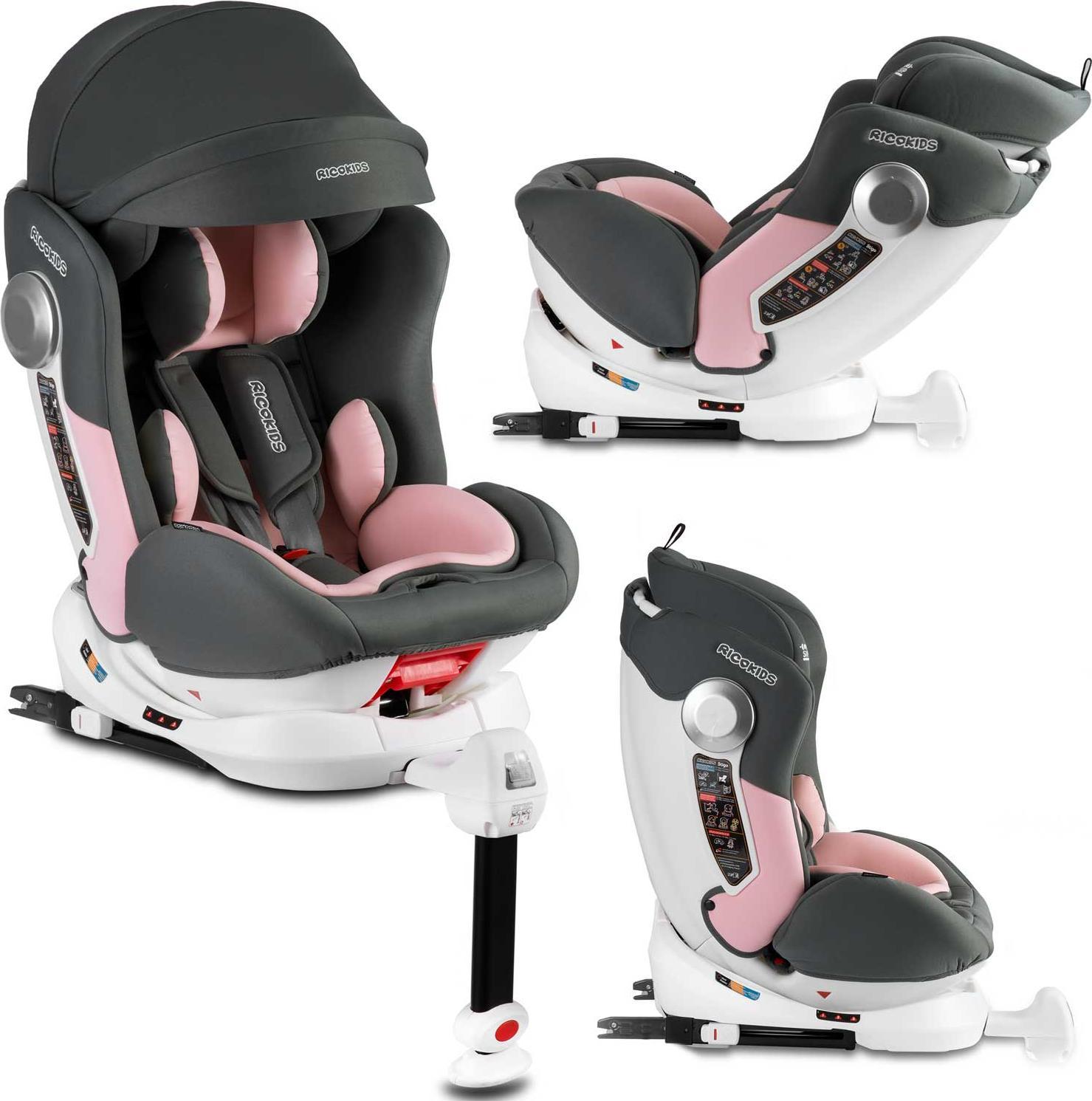 Fotelik samochodowy Ricokids Fotelik samochodowy obrotowy Stigo szaro-różowy