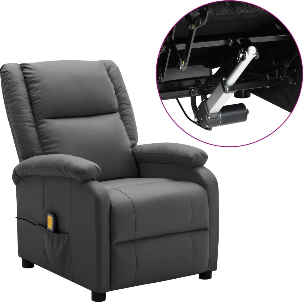 vidaXL Rozkładany fotel masujący, elektryczny, antracytowy, ekoskóra