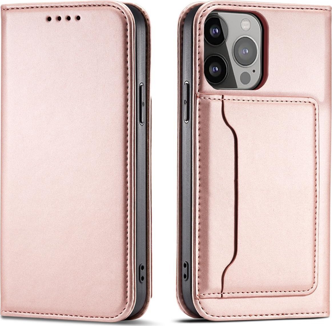 Hurtel Magnet Card Case etui do iPhone 13 Pro pokrowiec portfel na karty kartę podstawka różowy