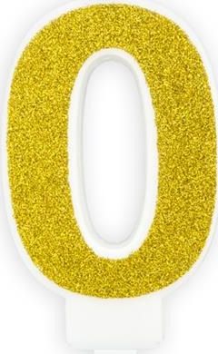 Świeczka urodzinowa, cyferka 0, złota brokatowa, 7 cm. uniwersalny