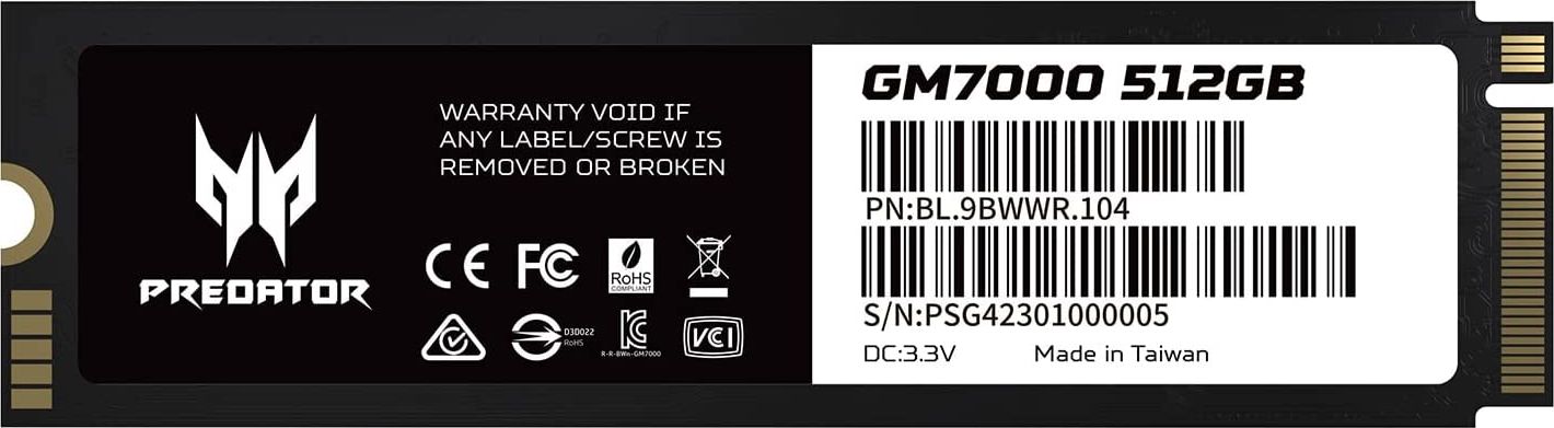 Dysk SSD Acer Predator GM7000 512GB M.2 2280 PCI-E x4 Gen4 NVMe
