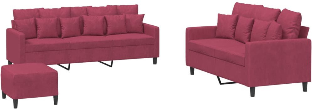 3-częściowy komplet wypoczynkowy, aksamit, winna czerwień