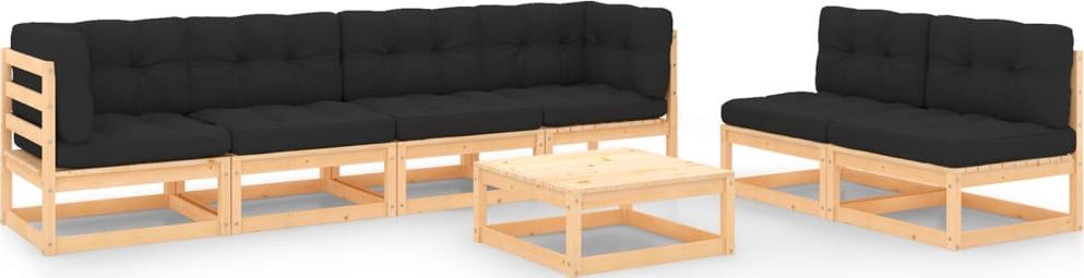 vidaXL 7-cz. zestaw wypoczynkowy do ogrodu, z poduszkami, lita sosna