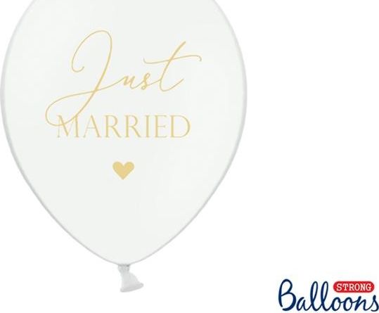 Party Deco Balony weselne, Just Married, białe, 30 cm, 6 szt. uniwersalny