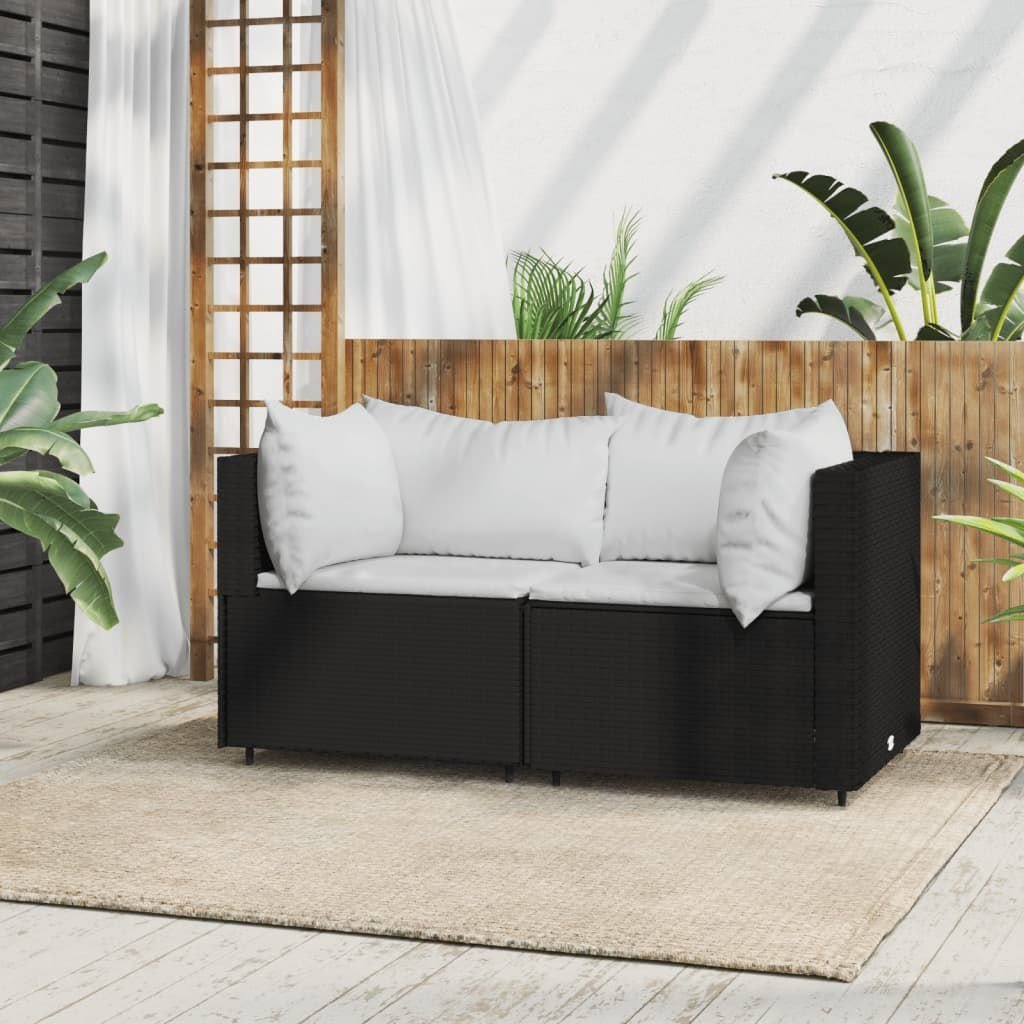 vidaXL VidaXL Patio Corner Sofa with Cushions Black Poly Rattan