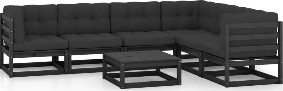 vidaXL 7-cz. zestaw wypoczynkowy do ogrodu, z poduszkami, czarny