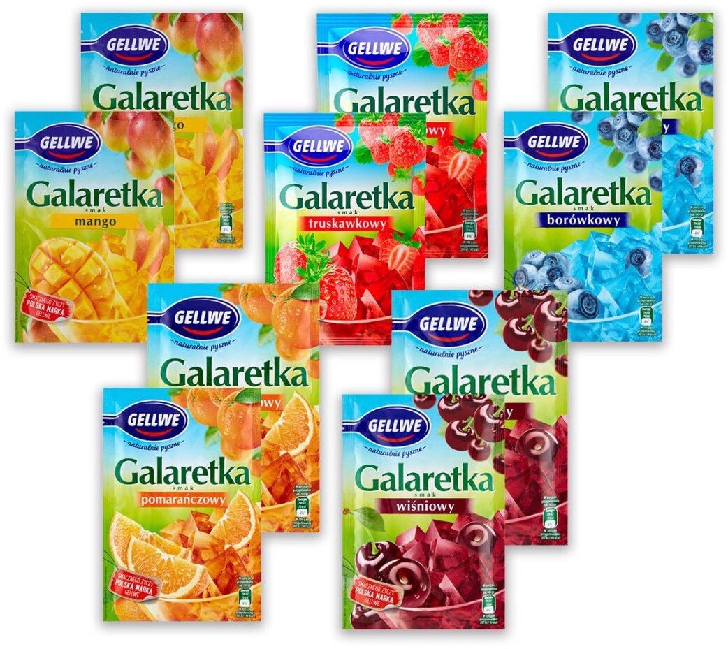 Gellwe Galaretka Mix 5 smaków 72g x 10 sztuk