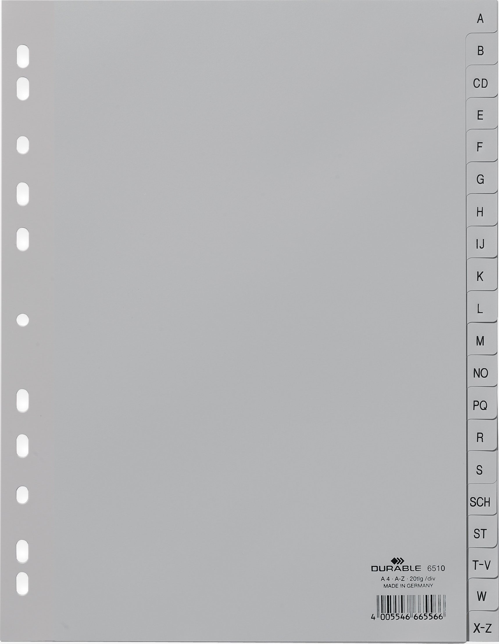Durable DURABLE A-Z Register A4 20tlg. aus PP volldeck. grau