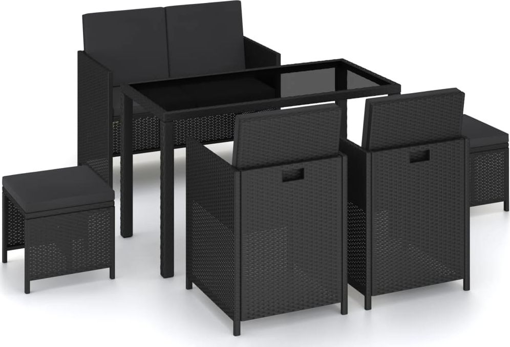 vidaXL 6-cz. zestaw mebli ogrodowych z poduszkami rattan PE czarny