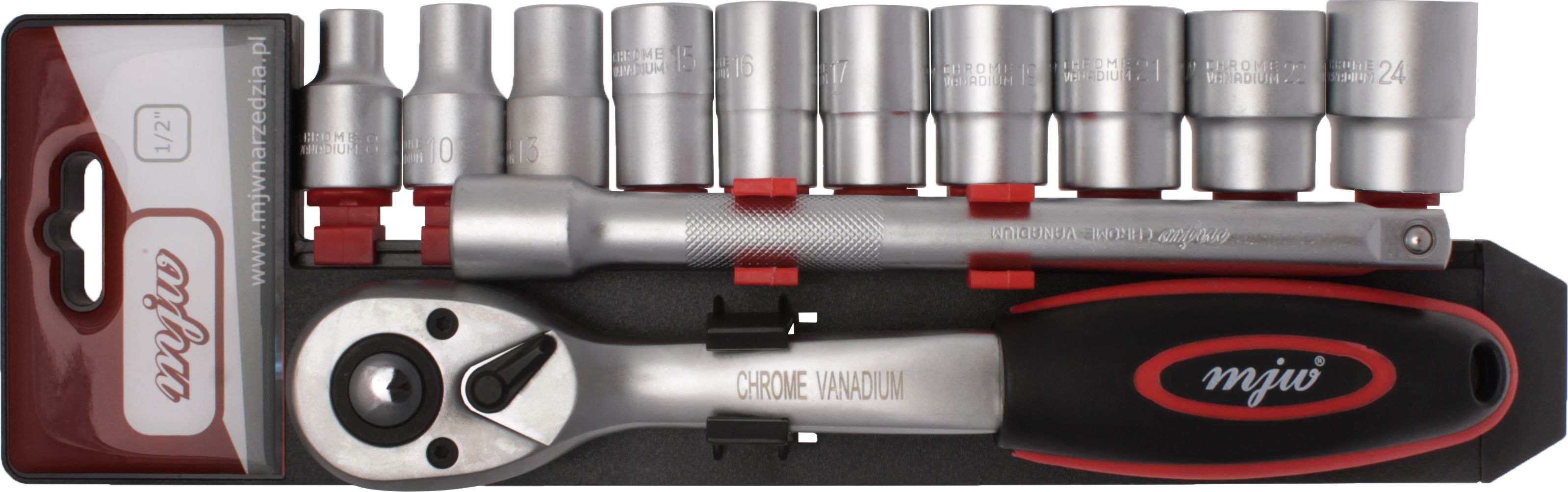 Zestaw narzędzi MJW z nasadkami sześciokątnymi 1/2" 12 el.