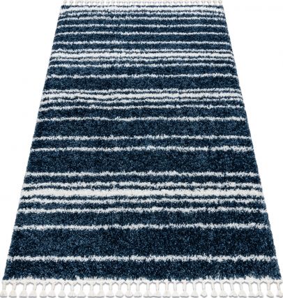 Dywany Łuszczów Dywan UNION 4080 Pasy niebieski / krem Frędzle berberyjski marokański shaggy, 80x150 cm