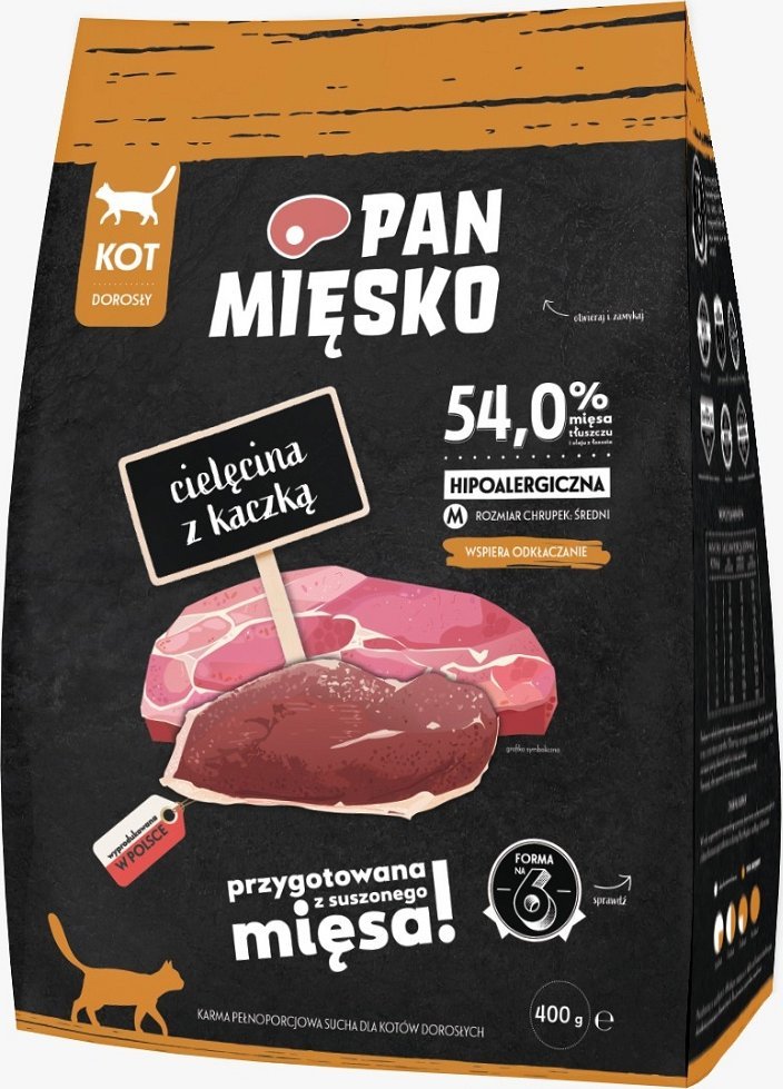 Pan Mięsko Karma sucha dla kota Cielęcina z kaczką M 400g