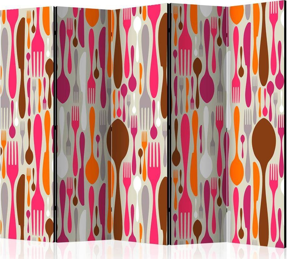 Artgeist Parawan 5-częściowy - Sztućce - róż i fiolet II [Room Dividers] uniwersalny