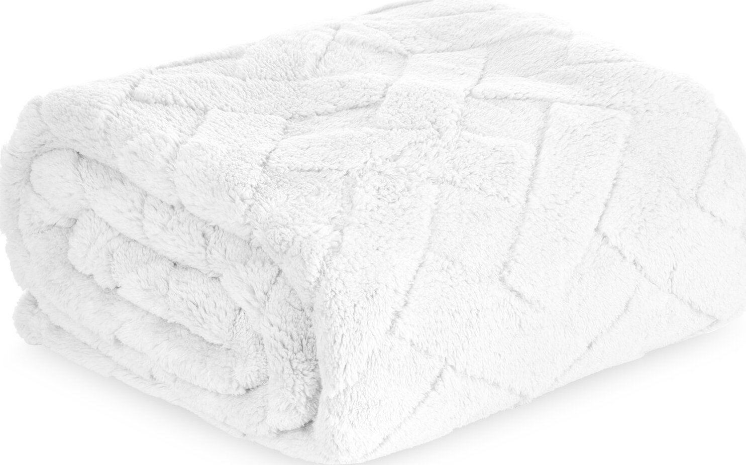 Design 91 Koc mikroflano z tłoczeniem w formie jodełki CARO 70X160 biały