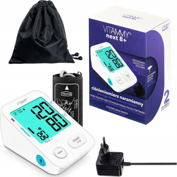 Ciśnieniomierz Vitammy VITAMMY NEXT 8+ Ciśnieniomierz naramienny z pomiarem podczas pompowania + GRATIS zasilasz
