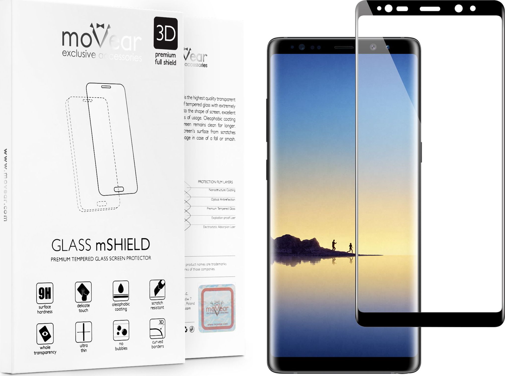 moVear Szkło Hartowane 3D na Cały Ekran Samsung Galaxy Note 8 SM-N950, Czarne | moVear Standard