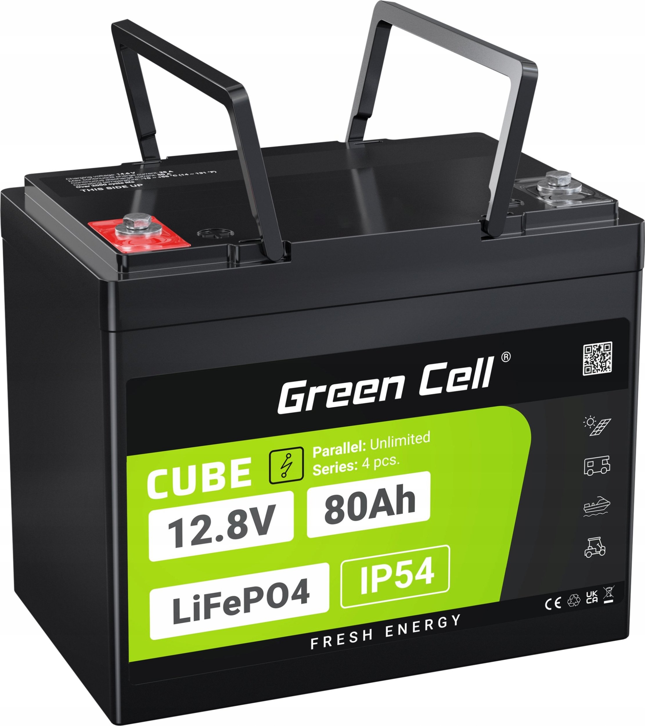 Green Cell Green Cell CUBE Akumulator LiFePO4 80Ah 12.8V 1024Wh Litowo-Żelazowo-Fosforanowy do Kampera, Urządzeń czyszczących, Kemping
