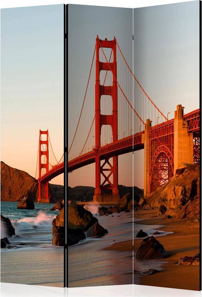 Artgeist Parawan 3-częściowy - Most Golden Gate - zachód słońca, San Francisco [Room Dividers] uniwersalny