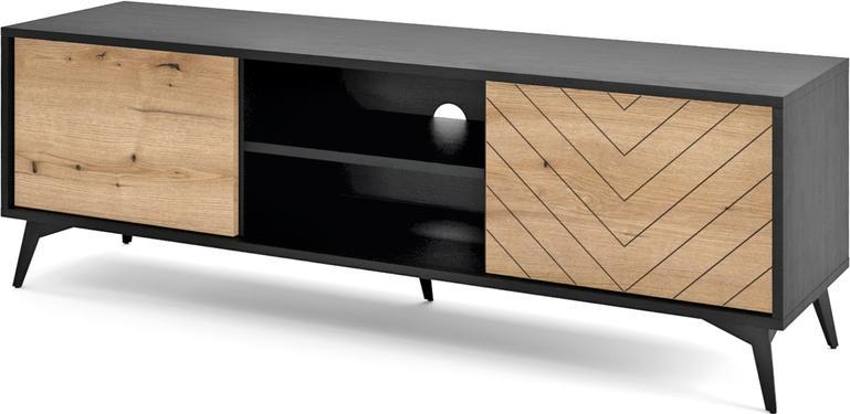 Selsey SELSEY Szafka RTV Boulia 154 cm czarna/dąb Evoke jodełka