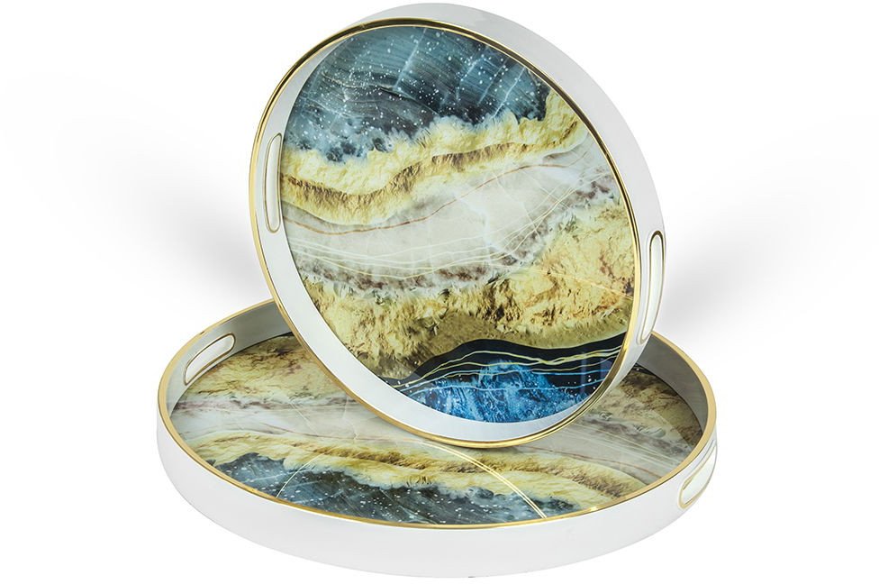 Decorative glass tray MARBLE, round, 36 x 36 x 4 cm