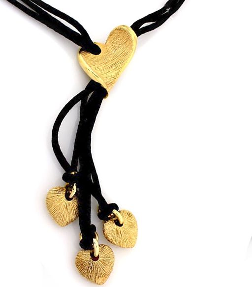 Lovrin ZŁOTY PIĘKNY NASZYJNIK 585 SERCA NA CZARNYM SZNURKU