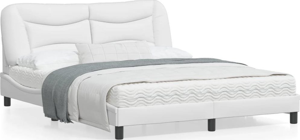 vidaXL Rama łóżka z LED, biała, 160x200 cm, sztuczna skóra