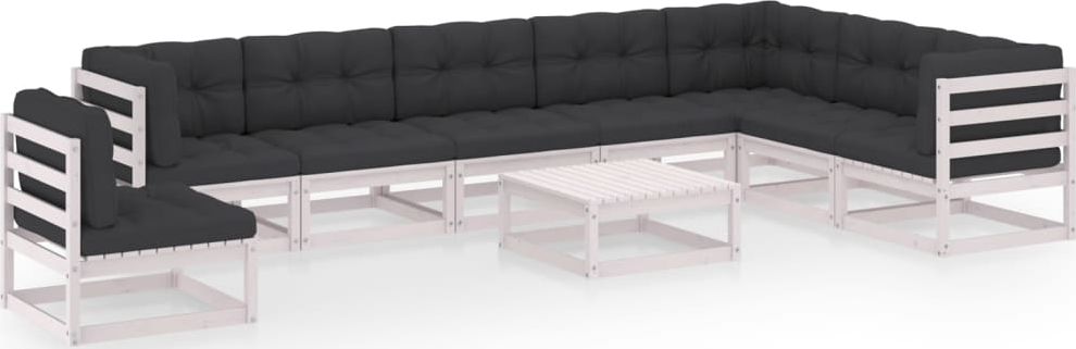 vidaXL 9-cz. zestaw wypoczynkowy do ogrodu, z poduszkami, biały, sosna