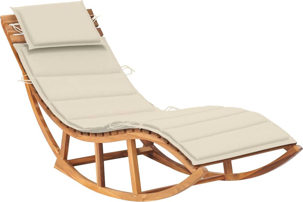 Elior Kremowy jednoosobowy drewniany leżak ogrodowy - Afis 3X