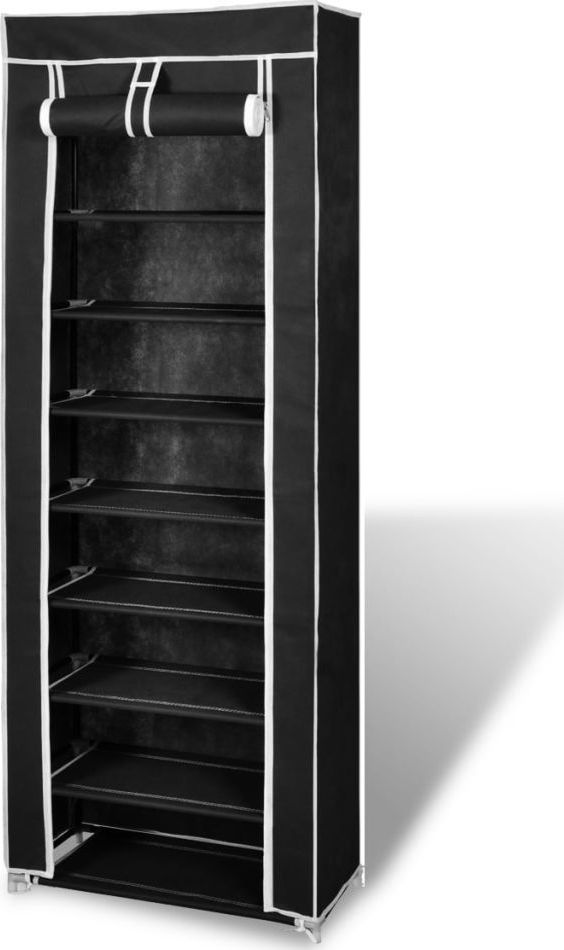 vidaXL Szafka na buty, materiałowa, czarna (162 x 57 x 29 cm).