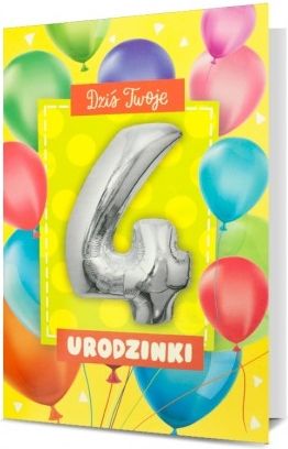 Pan Dragon Karnet Urodzinki z balonem "4" 30cm K.Balloon-4